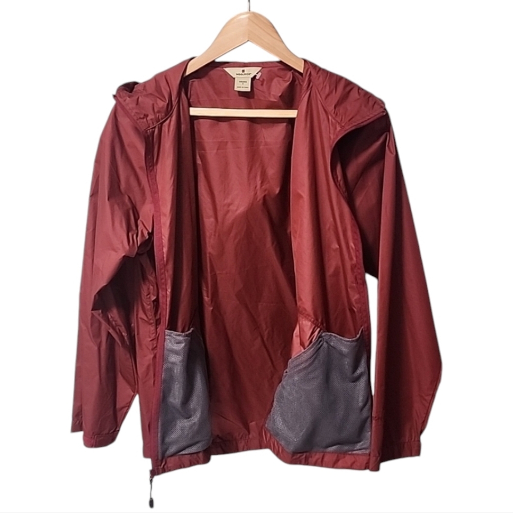 WOOLRICH Hybrid Windbreaker Utility Jacket S Beet Red Hood Packable Travel - Picture 11 of 14